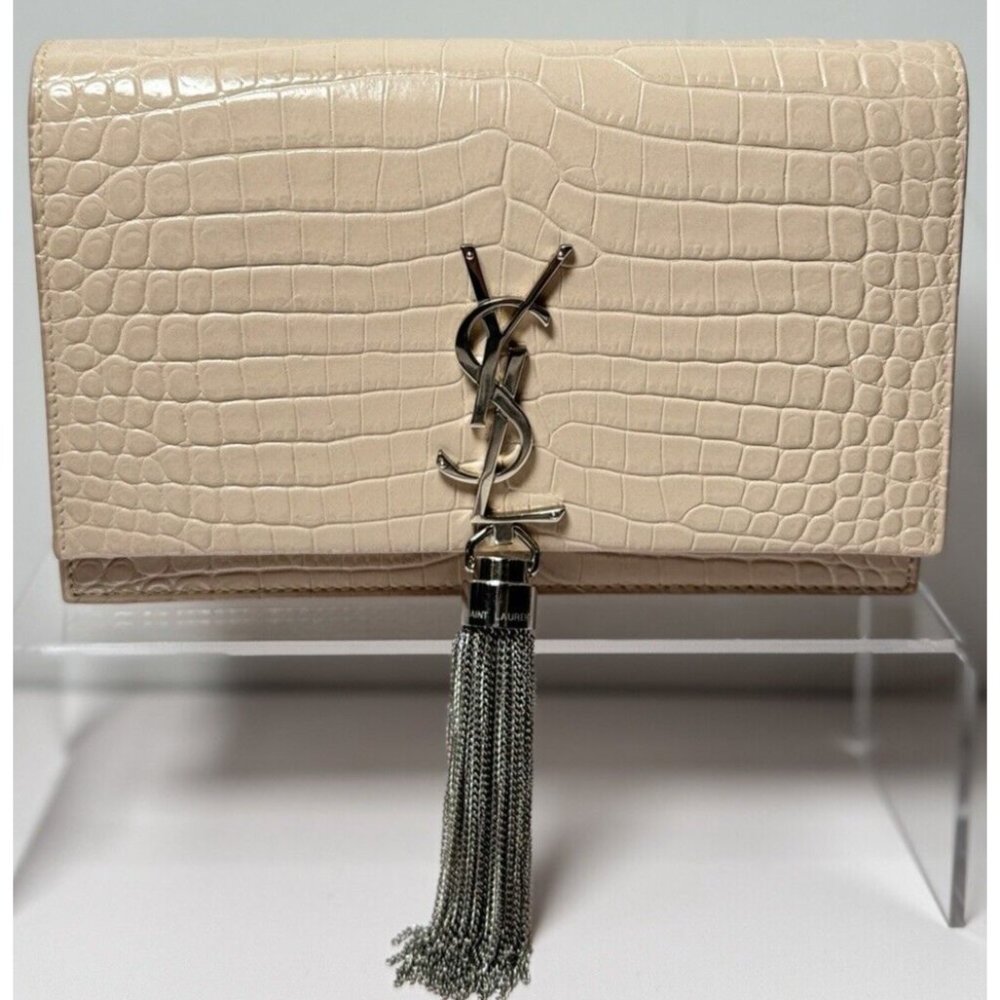 Saint Laurent Classic Monogram Tassel Crossbody Bag Crocodile Embossed Leather S